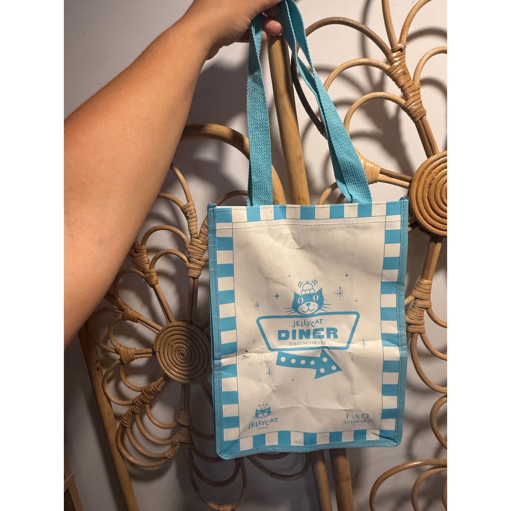 Jellycat Diner FAO Schwarz Tote Bag Blue White Checkered Reusable Shopping Small